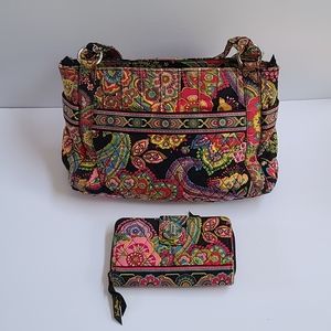 Vera Bradley Stephanie Shoulder Bag Purse & Turnlock Wallet Symphony in Hue